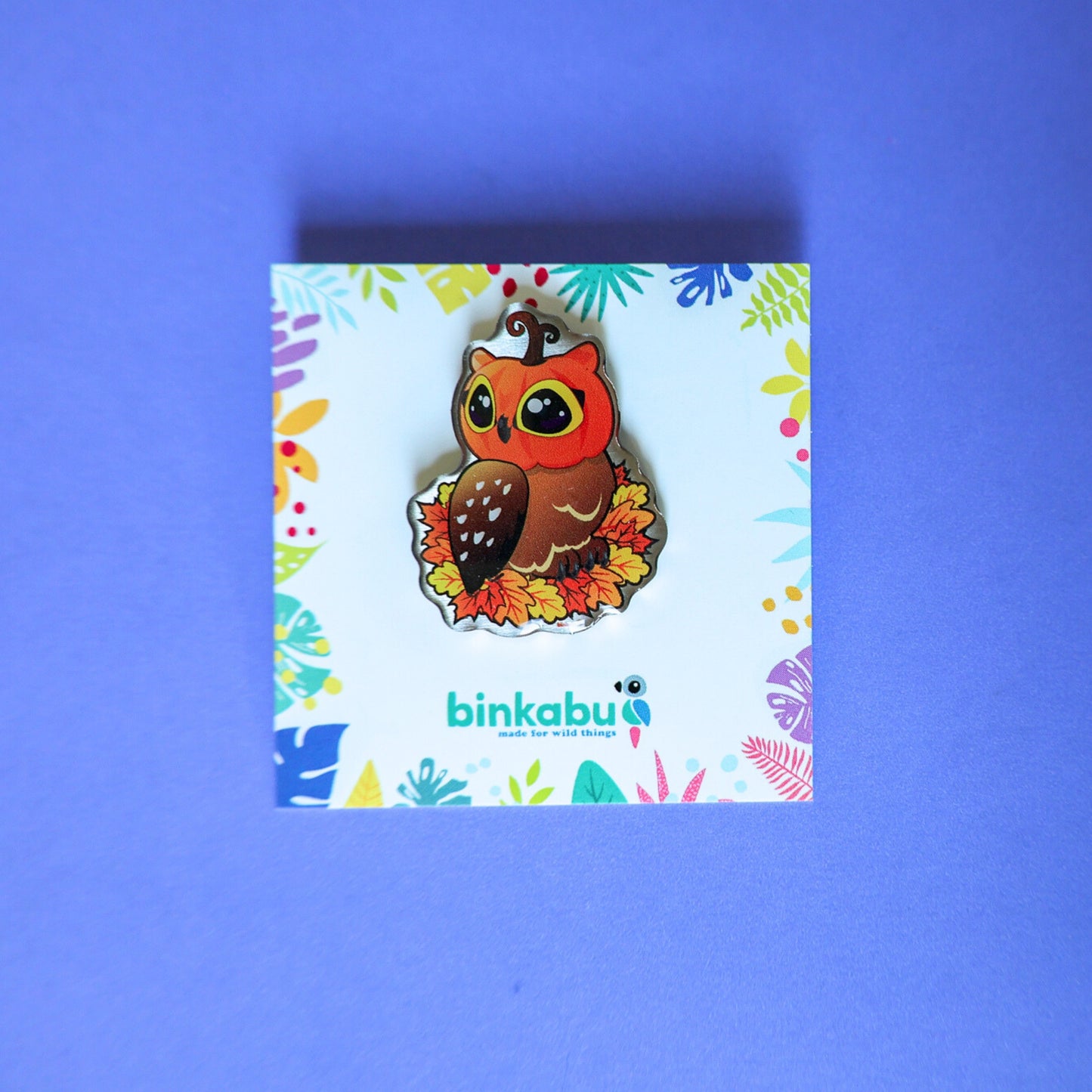 Metal Pin Badge - Jack-Owl-Lantern - Halloween Birds