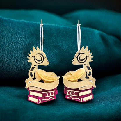 Sleepy Book Dragon Hoop Earrings - Handmade Fantasy Jewellery