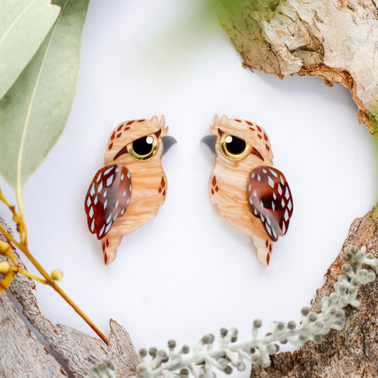 Tawny Frogmouth Earrings - Statement Bird Earrings