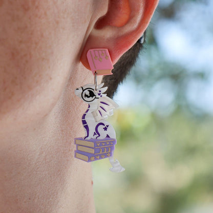 SPICE & DRAGONS - Romance-Reading 3D Book Dragon Earrings - Handmade Acrylic Dragon Earrings