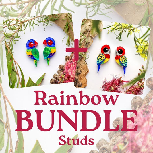 BINKABU - Rainbow Studs Bundle - Rainbow Lorikeet Studs and Eastern Rosella Stud Earrings