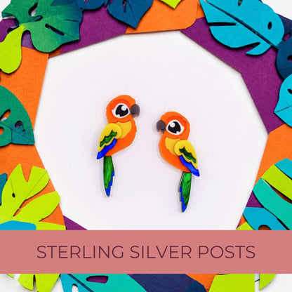 Sun Conure Acrylic Stud Earrings - Handmade Bird Earrings