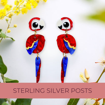 Scarlet Macaw Earrings - Statement Bird Earrings