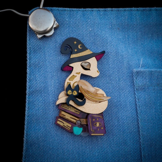 LIMITED EDITION - Sleepy Witch Dragon Brooch - Acrylic Halloween Jewellery