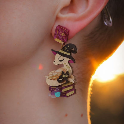 LIMITED EDITION - Sleepy Witch Dragon Dangles - Halloween Dragon Earrings