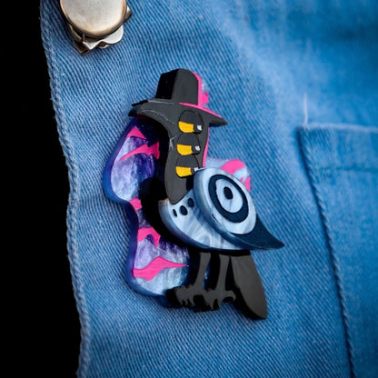 LIMITED EDITION - Six-Eyed Magpie Brooch - Acrylic Halloween Jewellery