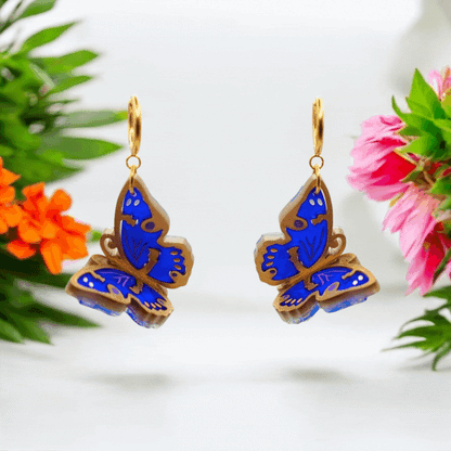 The Lesser Purple Emperor - 3D Butterfly Hoop Earrings - Handmade Acrylic Jewellery
