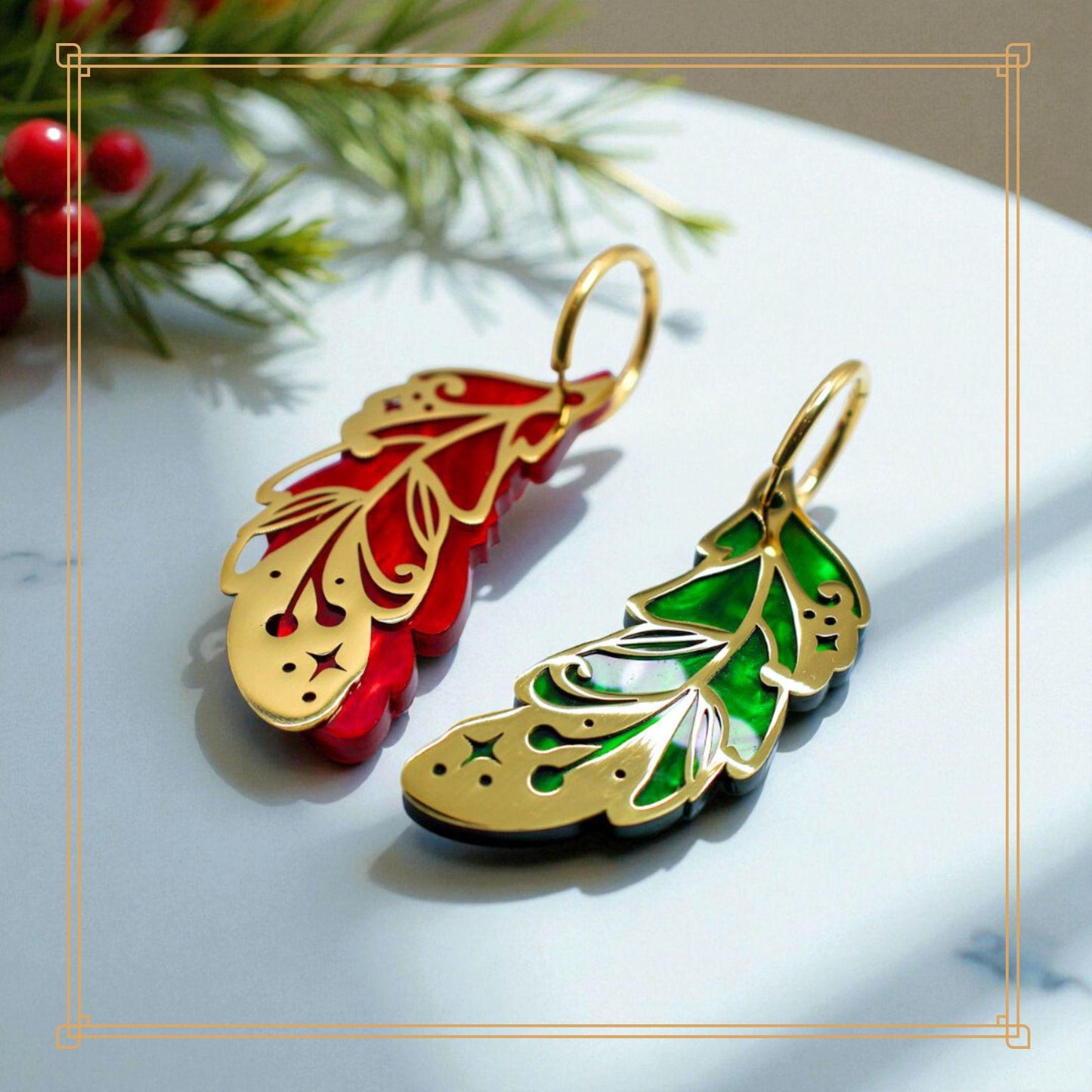 LIMITED EDITION: Mismatched Christmas Feathers - 2-in-1 Hoop Earrings - 2025 Christmas Collection