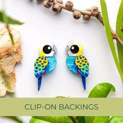 BINKABU Pale-Headed Rosella handmade acrylic bird earrings