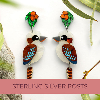 BINKABU Kookaburra handmade acrylic bird earrings