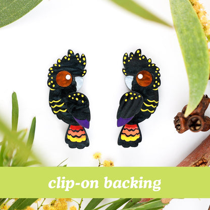 WHOLESALE Red-Tailed Black Cockatoo Studs - Statement Bird Earrings