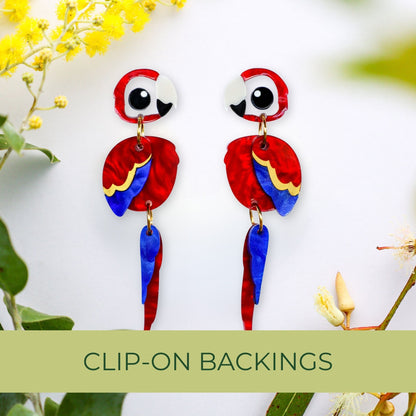 Scarlet Macaw Earrings - Statement Bird Earrings
