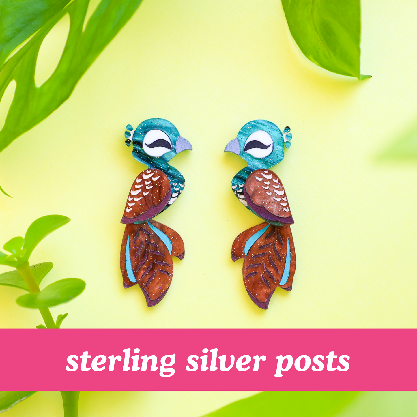Peahen Studs - Statement Bird Earrings