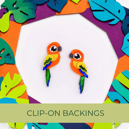 Sun Conure Acrylic Stud Earrings - Handmade Bird Earrings
