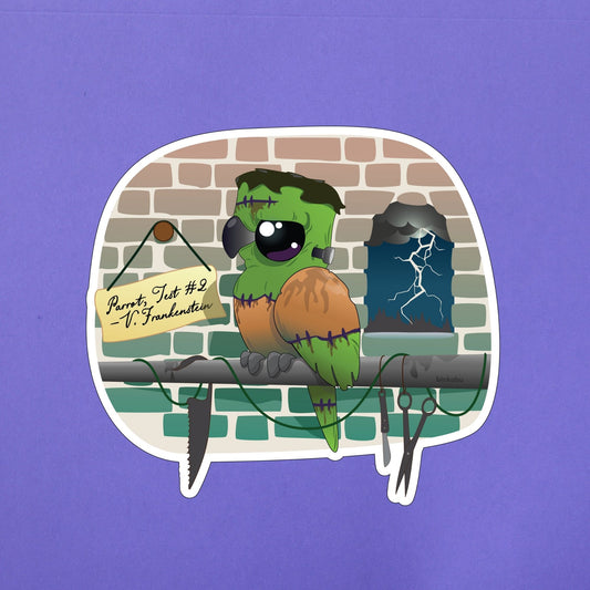 Gloss Vinyl Sticker - Frankenstein's Parrot Scene - Halloween Stickers