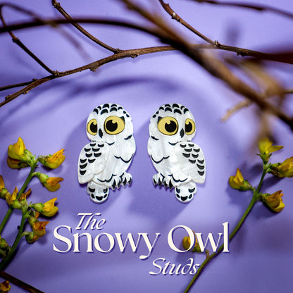 Snowy Owl Studs - Statement Bird Earrings