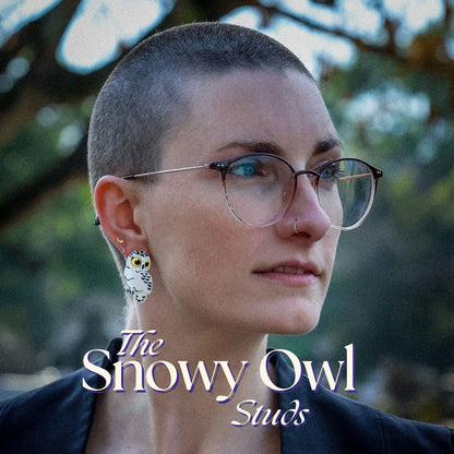 Snowy Owl Studs - Statement Bird Earrings