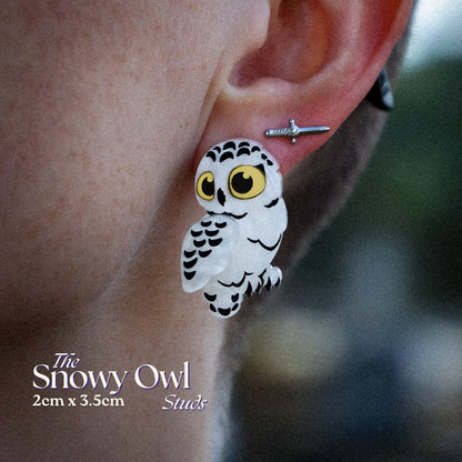 Snowy Owl Studs - Statement Bird Earrings
