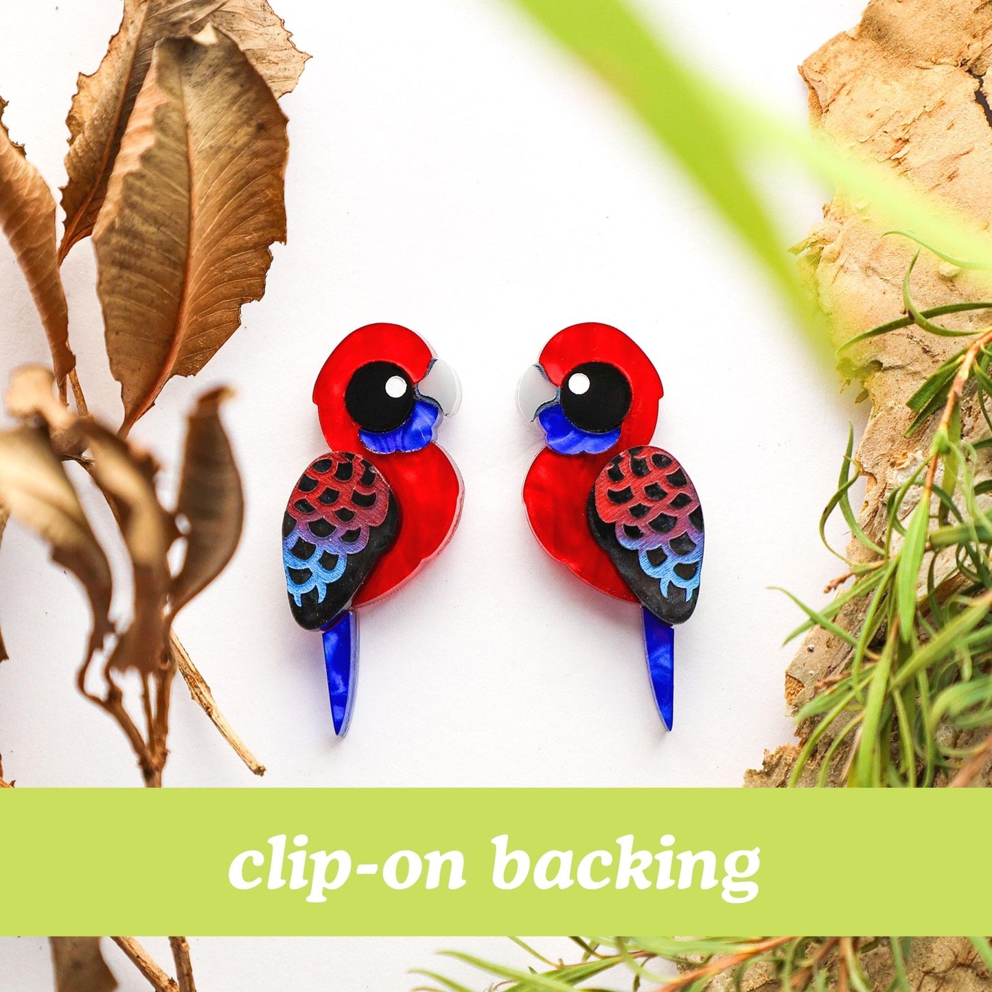 Crimson Rosella Studs - Statement Bird Earrings