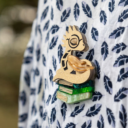 Sleepy Book Dragon Brooch - Handmade Fantasy Jewellery