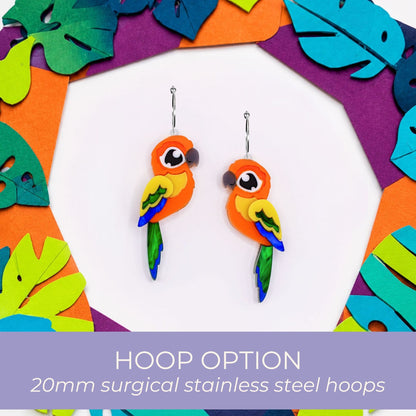 Sun Conure Acrylic Stud Earrings - Handmade Bird Earrings