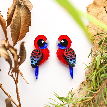 BINKABU Crimson Rosella handmade acrylic bird earrings