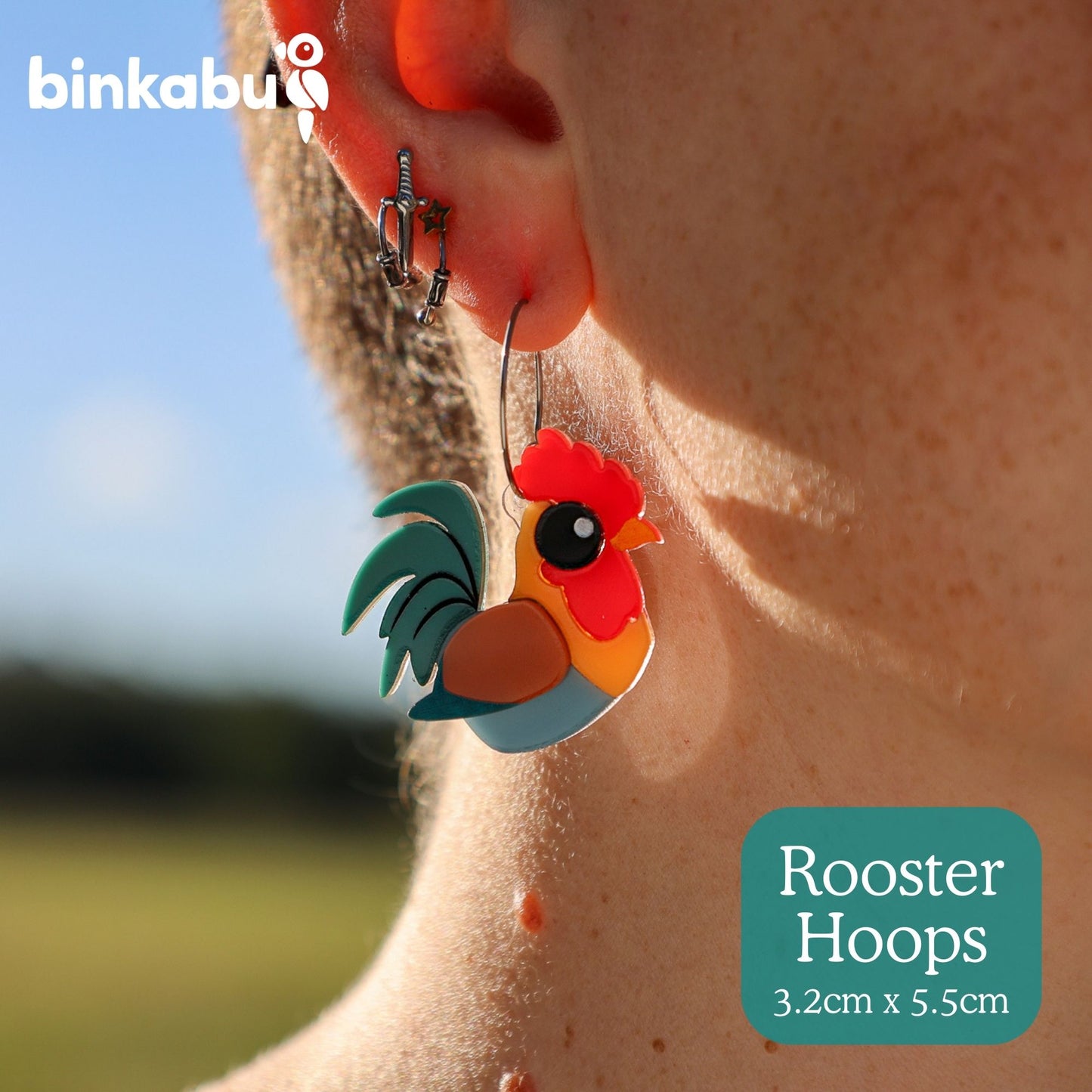 Rooster Hoops - Handmade Bird Earrings