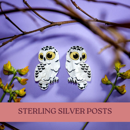 Snowy Owl Studs - Statement Bird Earrings