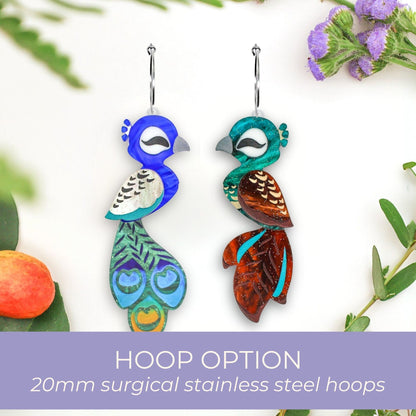 MISMATCHED Peacock/Peahen Studs - Statement Bird Earrings