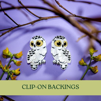 Snowy Owl Studs - Statement Bird Earrings