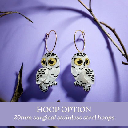 Snowy Owl Studs - Statement Bird Earrings