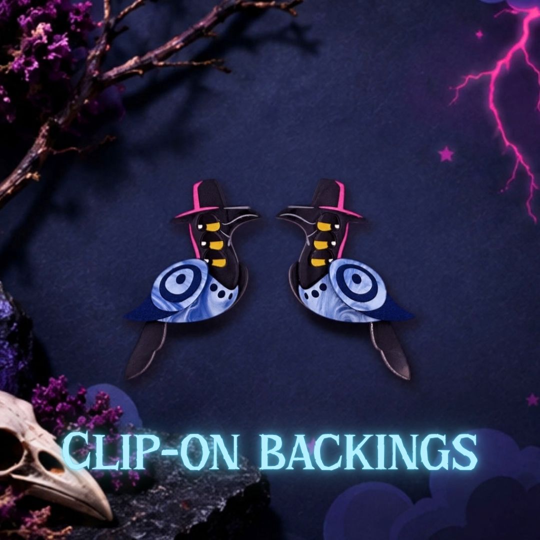 LIMITED EDITION - Six-Eyed Magpie Studs - Acrylic Halloween Bird Earrings