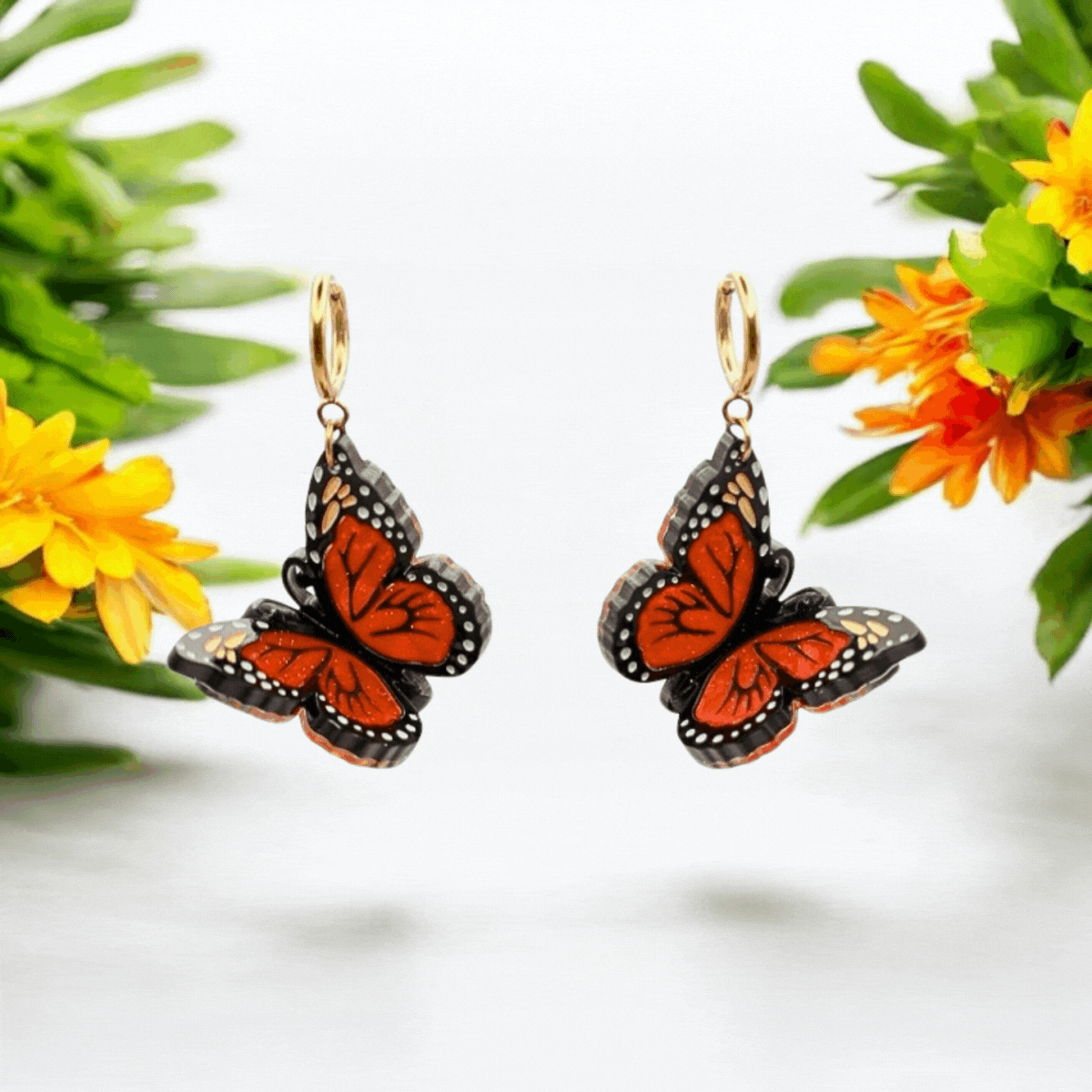 The Monarch - 3D Butterfly Hoop Earrings - Handmade Acrylic Jewellery