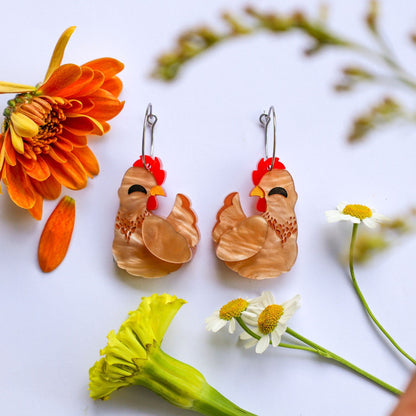 BINKABU Hen Chicken Handmade Acrylic Bird Earrings