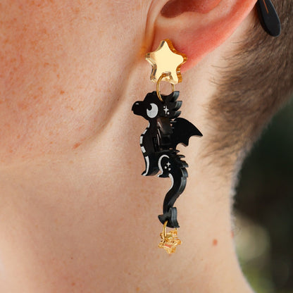 SPICE & DRAGONS - 3D ‘Cosmo’ Dangles - Handmade Acrylic Dragon Earrings