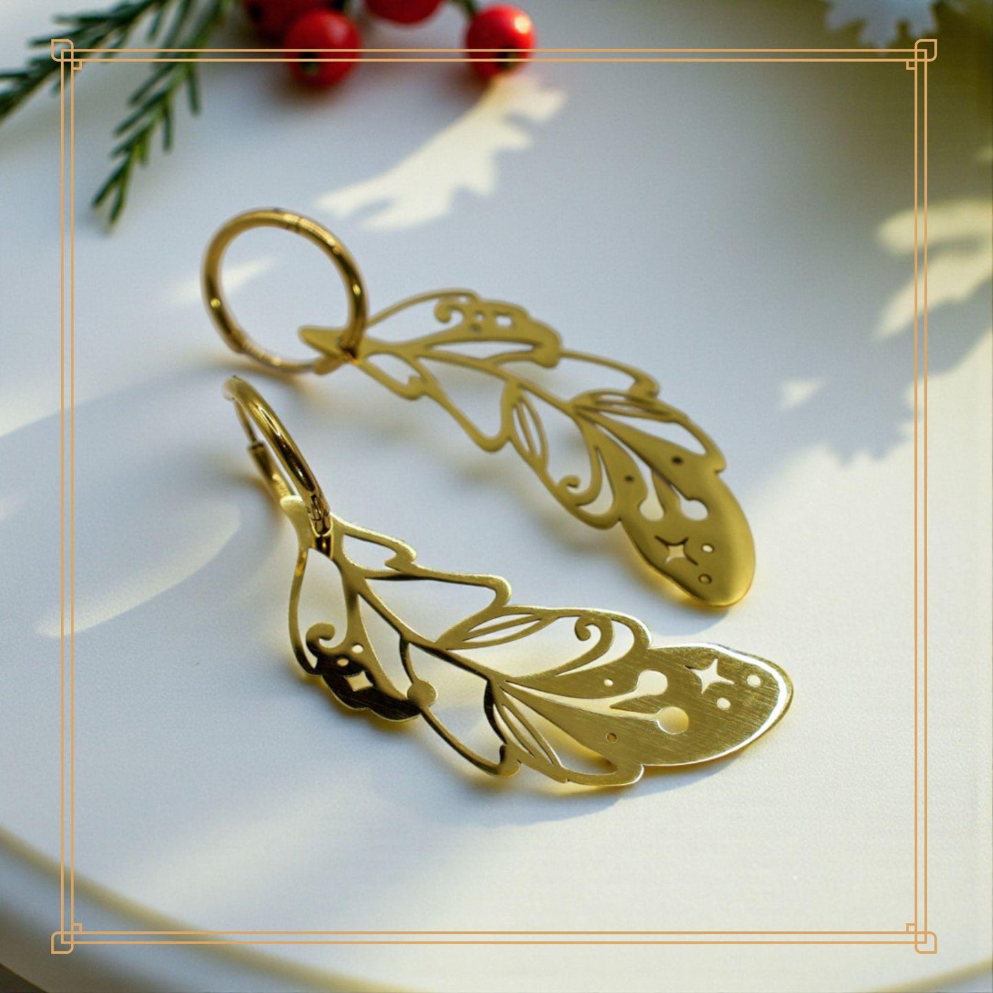 LIMITED EDITION: Mismatched Christmas Feathers - 2-in-1 Hoop Earrings - 2025 Christmas Collection