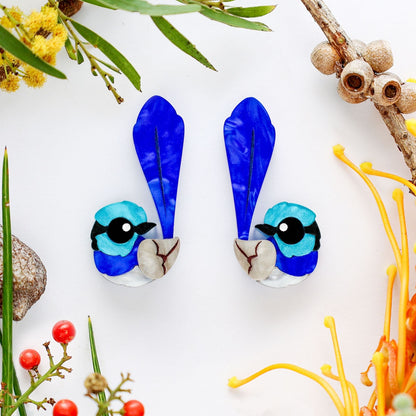 Superb Fairywren Studs - Statement Bird Earrings