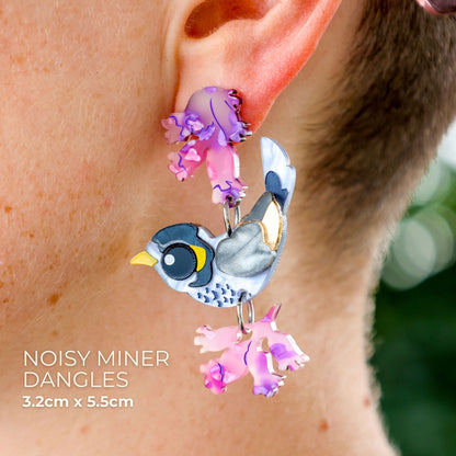 BINKABU Noisy Miner handmade acrylic bird earrings