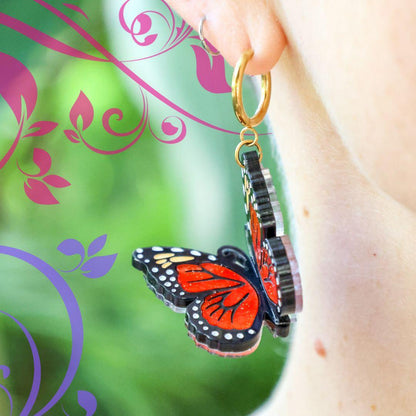 The Monarch - 3D Butterfly Hoop Earrings - Handmade Acrylic Jewellery