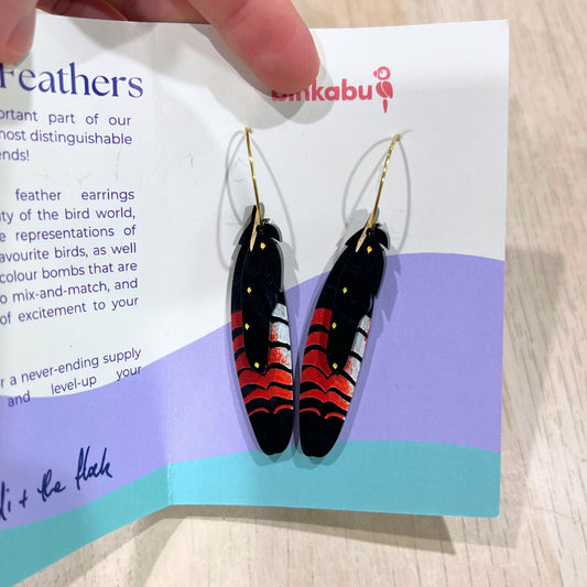 Seconds Sale Earrings - Black Cockatoo Foraged Feathers - EOFYS 2026