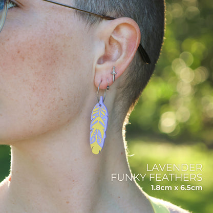 BINKABU Funky Feathers - Lavender handmade acrylic bird earrings