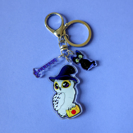 Acrylic Keychain - Snowy Owl Witch - Halloween Birds