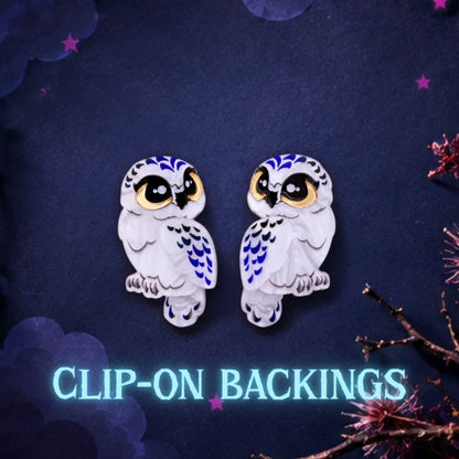 LIMITED EDITION - Snowy Owl Studs - Halloween Acrylic Bird Earrings