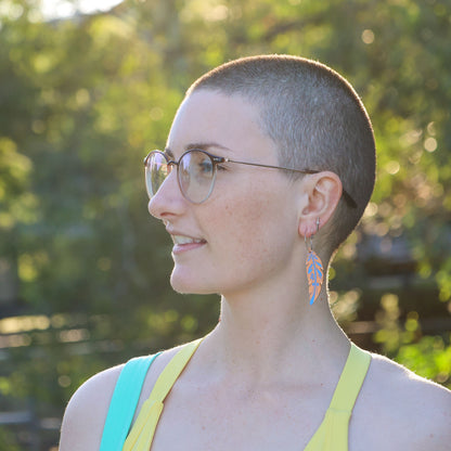 BINKABU Funky Feathers - Tangerine handmade acrylic bird earrings