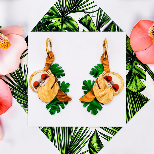 LIMITED EDITION -  Sleepy Sloth Hoop Earrings - Handmade Animal Earrings