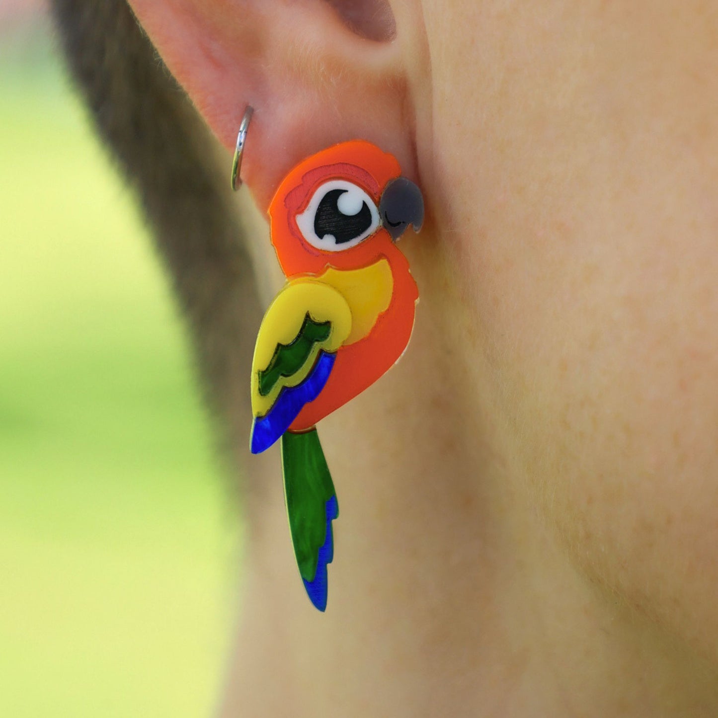 Sun Conure Acrylic Stud Earrings - Handmade Bird Earrings