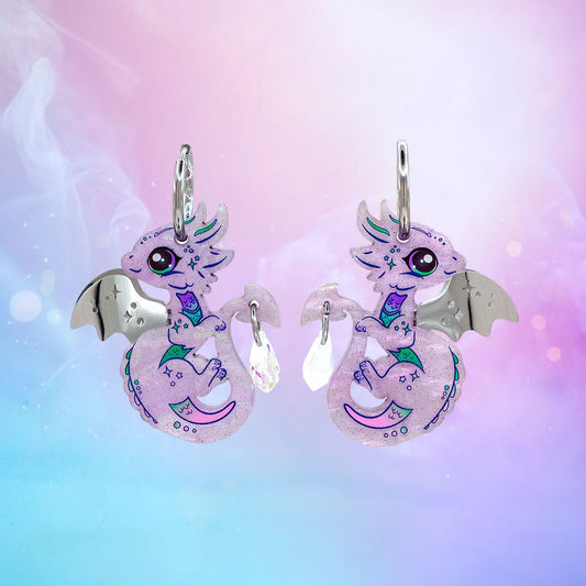 AURORA - 3D Dragon Earrings - Acrylic + Polished Stainless Steel