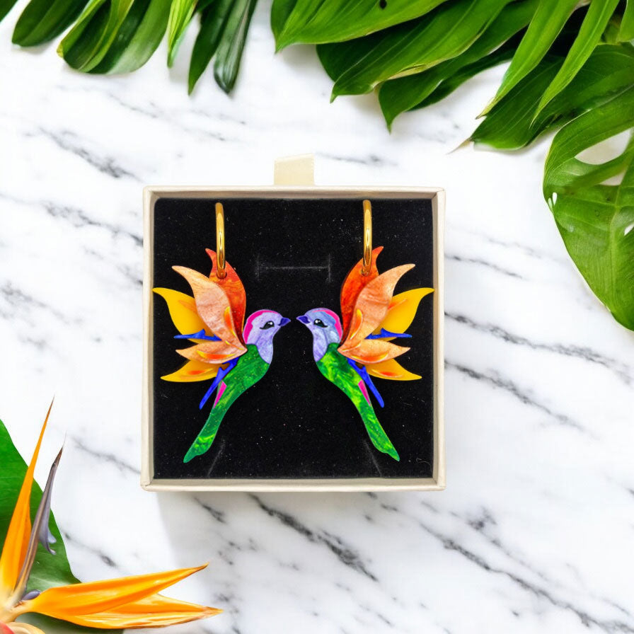 'Birds of Paradise' - Stunning Strelitzia - Handmade Bird Earrings
