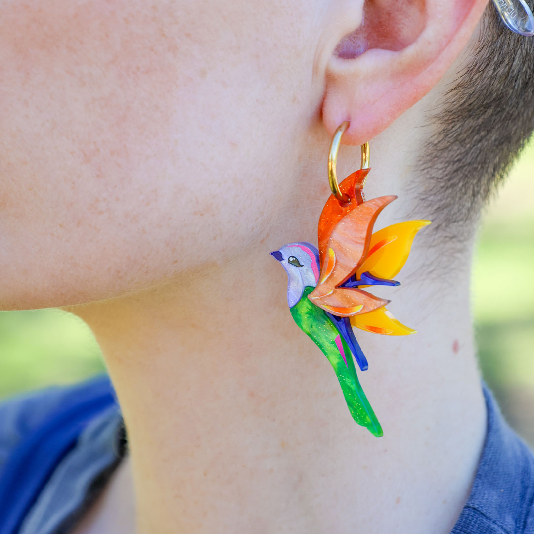 'Birds of Paradise' - Stunning Strelitzia - Handmade Bird Earrings