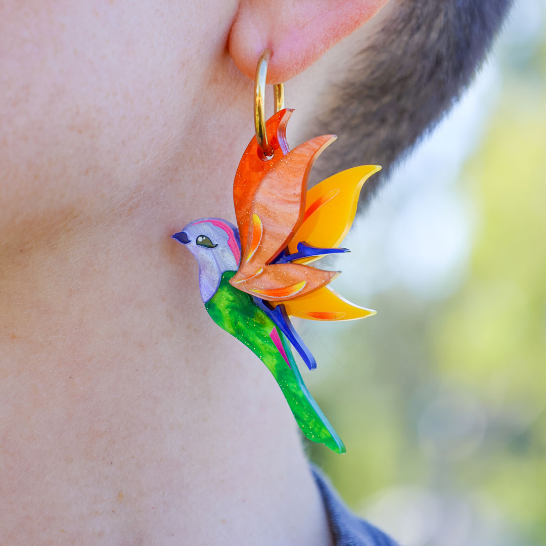 'Birds of Paradise' - Stunning Strelitzia - Handmade Bird Earrings